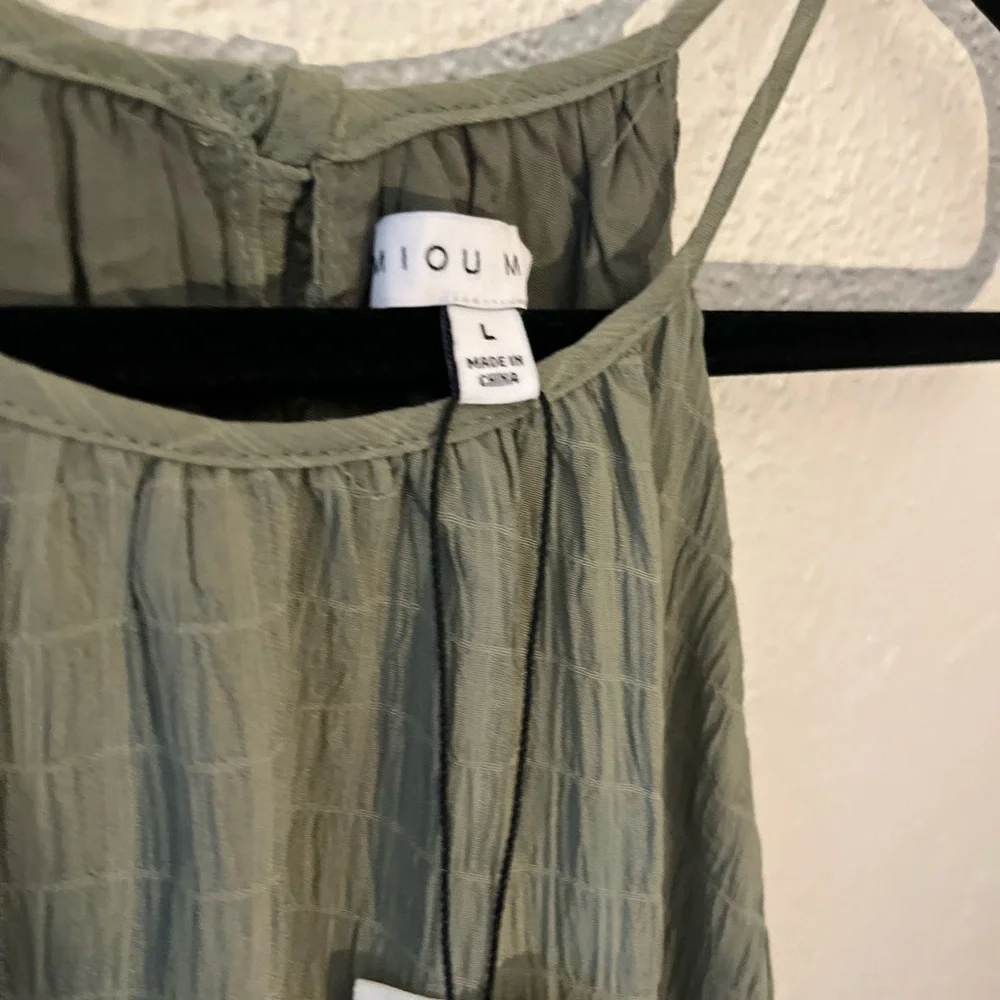 Miou Muse Halter Dress Olive Green Boho Ruffle Short Sleeveless Size L